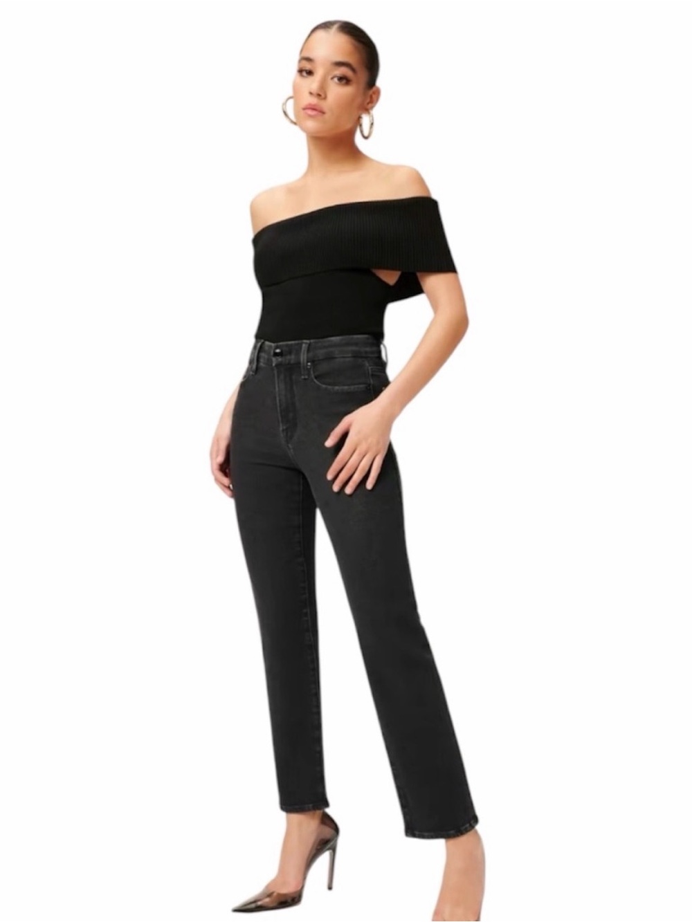 Good American Straight Leg Jeans in Black Wash